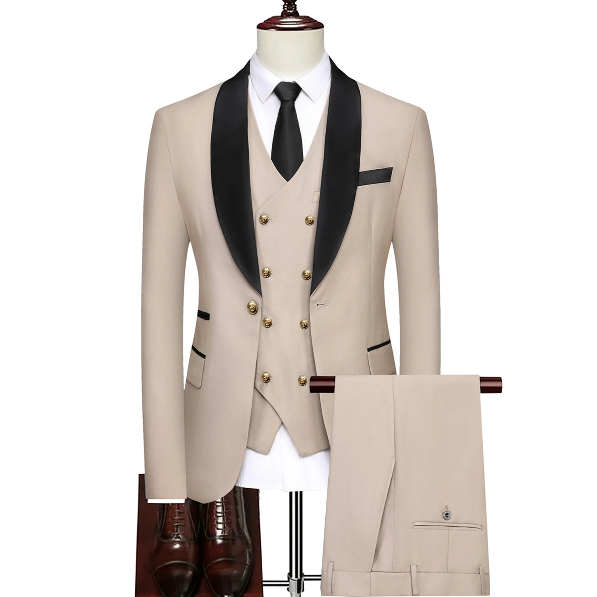 2023 Fashion New Men Leisure Boutique Double Breasted Business Suit Vest Pants 3 PcsSet Dress Blazers Jacket Trousers