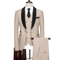 2023 Fashion New Men Leisure Boutique doppio petto Business Suit Vest Pants 3 PcsSet Dress blazer giacca pantaloni