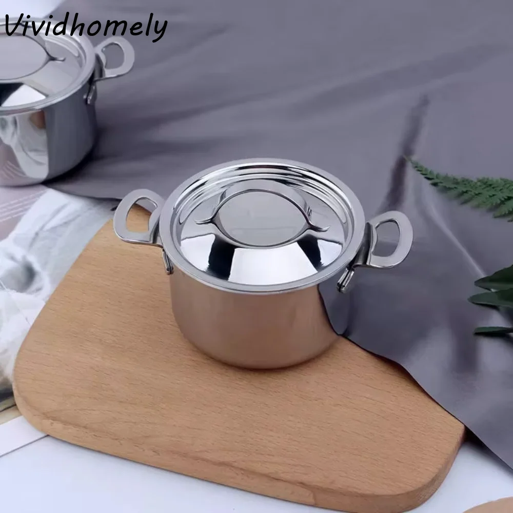 304 Stainless Steel Mini Milk Pot 10CM Double Handle Small Cooking Pot Rust-resistant Thickened Bottom Baby Food Pot Butter