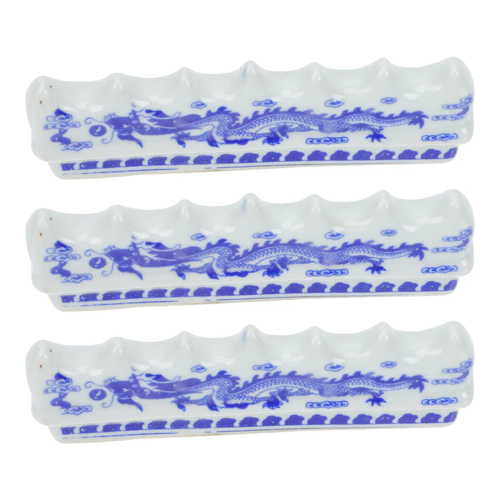 3Pcs Durable Ceramic Calligraphy Brush Pen Holder Blue and White Ink Brush Stand Desktop Organizer for Office Study