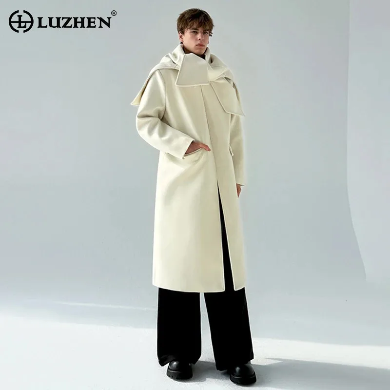 

LUZHEN оригинальный съемный шарф с несколькими стилями, шерстяная ветровка, пальто, мужской зимний элегантный плащ длиной до колена JY5048