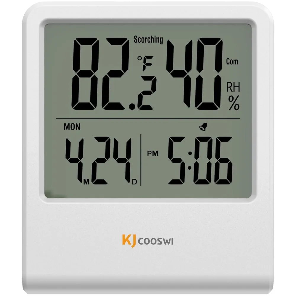 

Indoor Thermometer, Temperature and Humidity Meter with Clock, Double Comfort Indicator, Time, Date, Room Thermometer