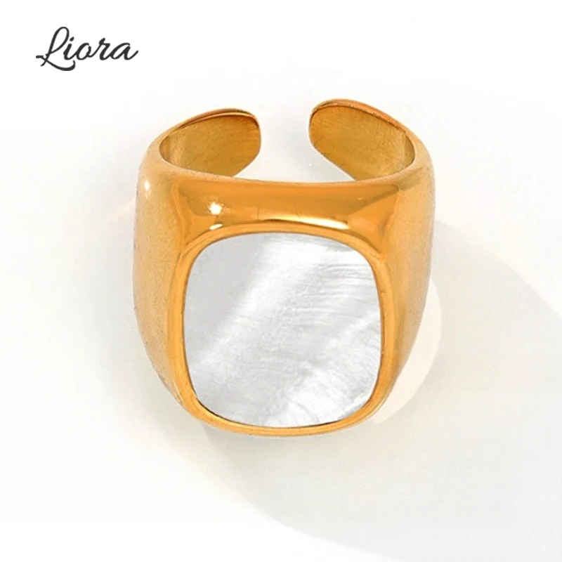 Liora Shiny 316L Stainless Steel Women Open Rings Square Shell Finger Charm Rings Waterproof Fashion Jewelry Gifts