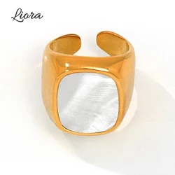 Liora Shiny 316L Stainless Steel Women Open Rings Square Shell Finger Charm Rings Waterproof Fashion Jewelry Gifts