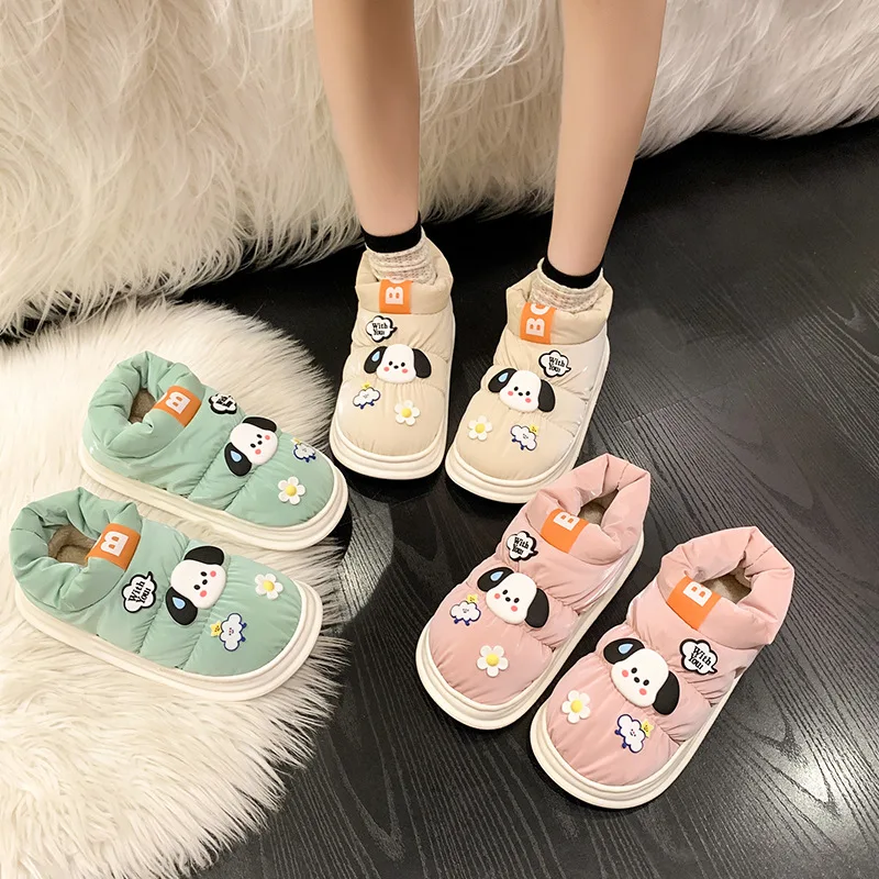 Sanrio-Zapatillas de algodón de Pochacco para niña, zapatos informales con figuras de Anime, gruesos, mantienen el calor, cómodos, dibujos animados Kawaii, Invierno