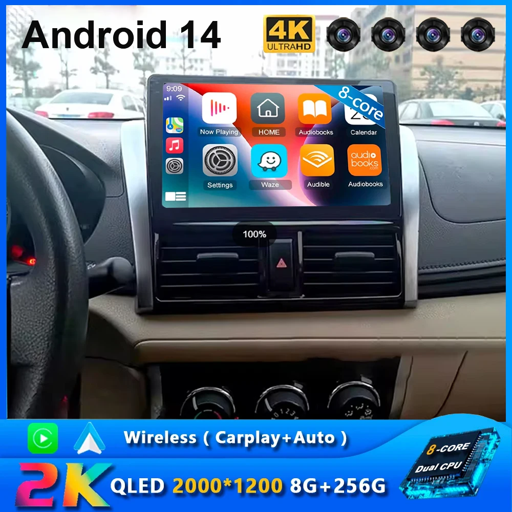 

2 Din Android 14 для Toyota Vios Yaris 2013 2014 2015 2016 Автомобильный радиоприемник Мультимедийный плеер GPS-навигация Carplay HeadUnit без DVD