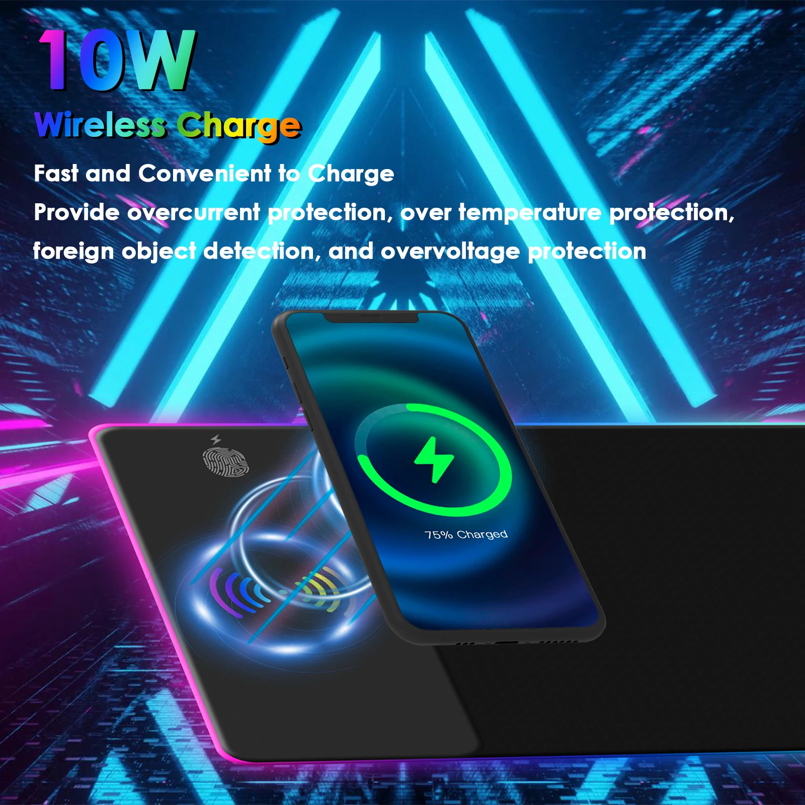 Wireless Charging RGB Mouse Pad Gaming LED Mousepad with 10 Light Modes Extra Large XXL Full Non-Slip