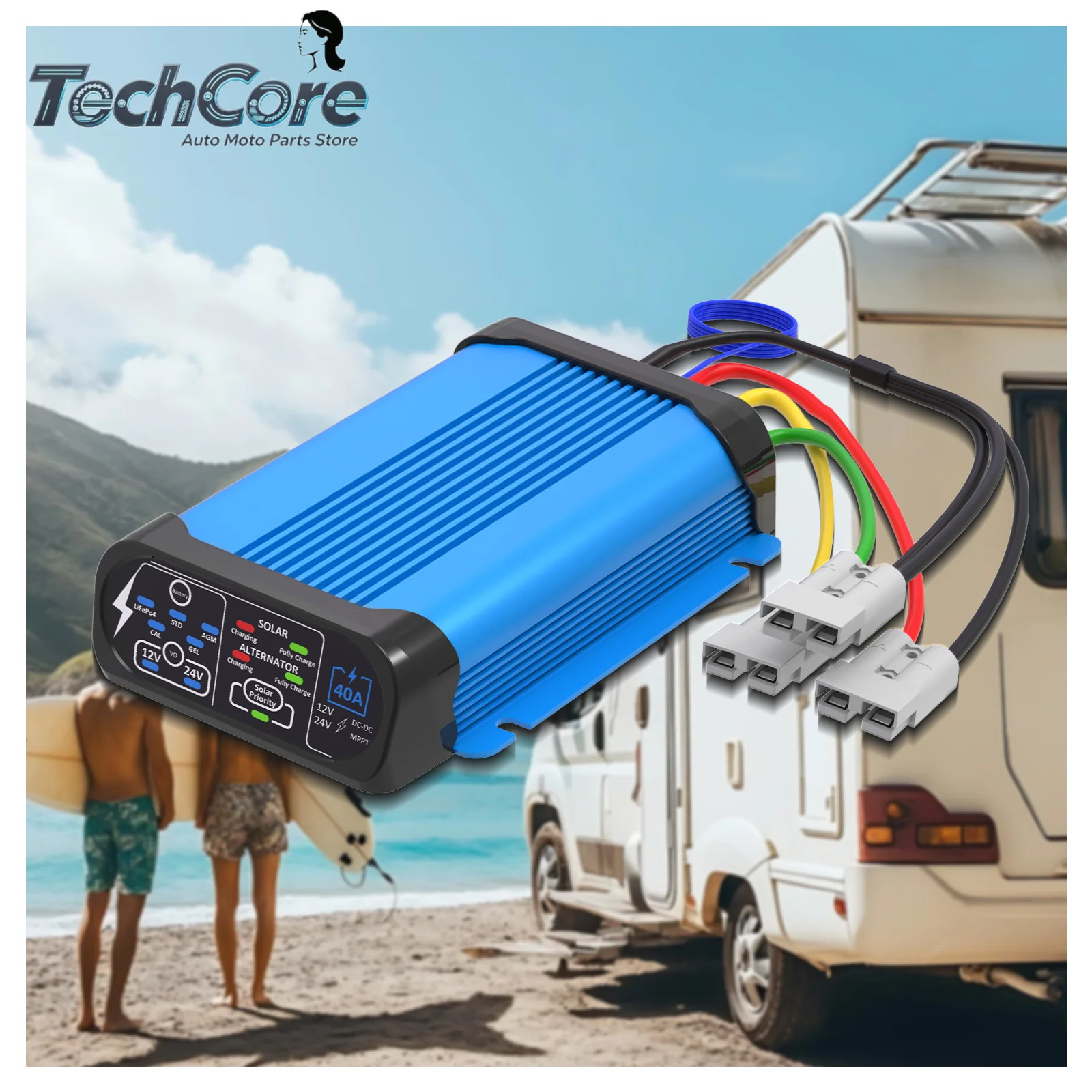 Lithium Battery 12V - 40A DC-DC-stekkerlader, geschikt voor 12V/24V loodzuur-,