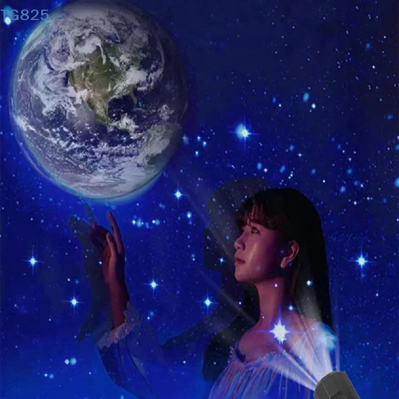 【SA】USB Moon Earth Projection Atmosphere Light With 6 Films Starry Sky Lamp Night Light Bedroom Decoration Star Galaxy Projector