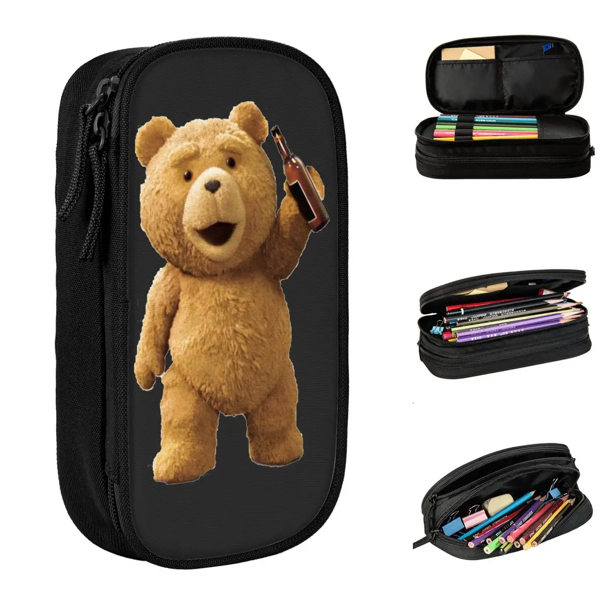 ted teddy bear cerveja lapis case classico caneta titular bolsa menina menino grande armazenamento material escolar presente lapis bolsa 01