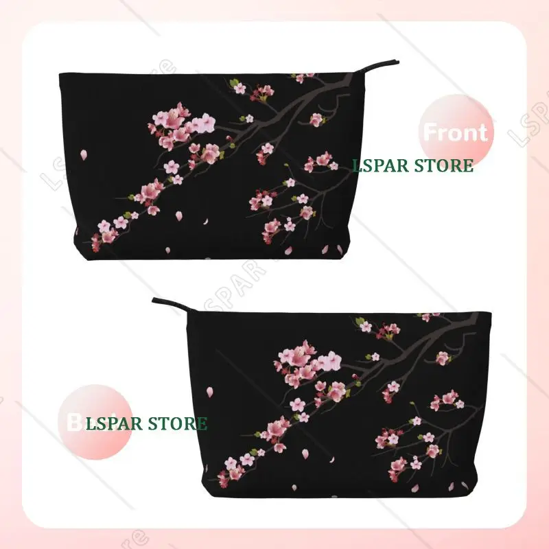 Custom Japanese Sakura Cherry Blossoms Cosmetic Bag Women Cute Big Capacity Travel Makeup Case Beauty Storage Toiletry Bags