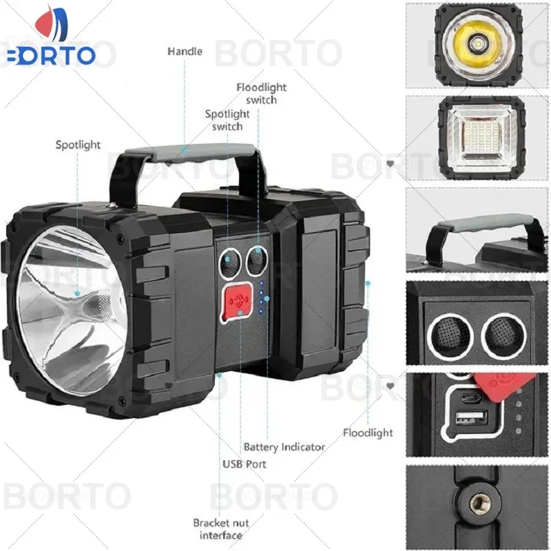 Imagem -06 - High Power Led Lanterna Portátil Spotlight Recarregável Tocha Luz de Inundação Holofote para Acampamento Caminhadas Pesca 7000lm Mais Novo P70