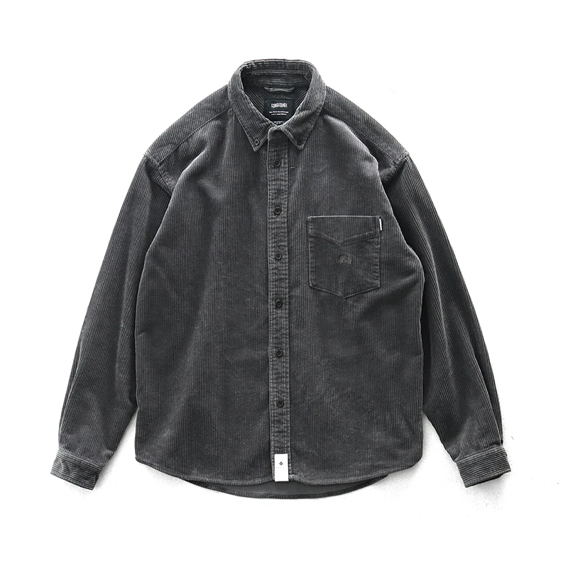 

Autumn Winter Men's Heavyweight Casual Corduroy Long Sve irt Haome Outerwear Loose Fit Youthful Trend Button Detail