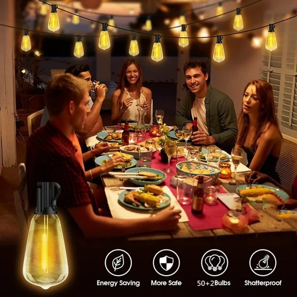Vintage 10/20 Bulbs LED String Lights Dimmable Waterproof LED Bulbs Lights Shatterproof Connectable Outdoor String Light Wedding