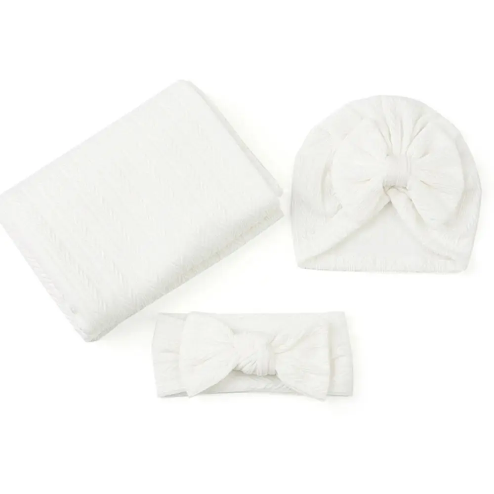 Wrap with Bowknot Newborn Photography Blanket Solid Color Soft Fabric Infant Swaddle Blanket Lightweight Material