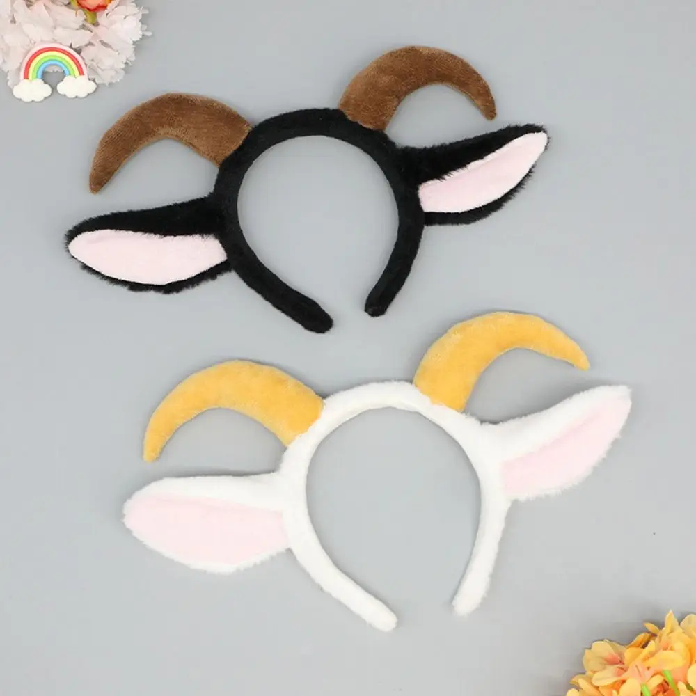 

Long Horn Lamb Headbands Animal Ears Plush Animal Costumes Props Cosplay Costumes Props Goat Ears Headdress Party Decorations