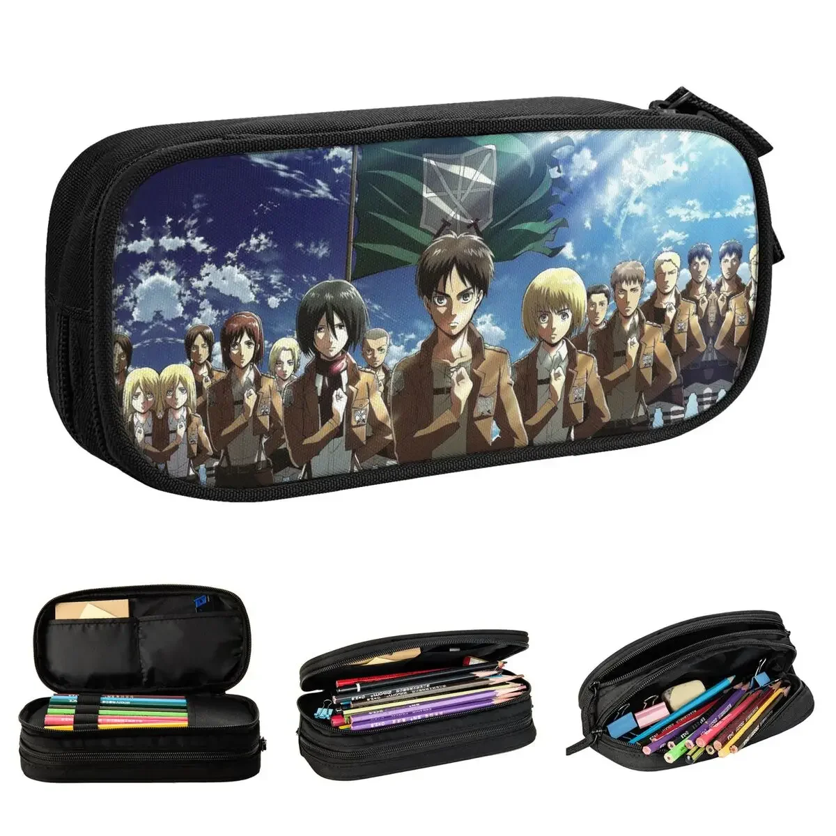 Attack On Titan Pencil Cases Anime AOT Pen Box Bags Student Big Capacity Students School Cosmetic Pencilcases