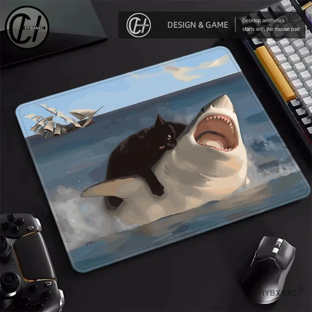 Cat Riding Shark in Ocean Mouse Pad Desk Mat Non-slip Desktop Mousepad Desk Decorating Mousepad Keyboard Mat Office Accessories
