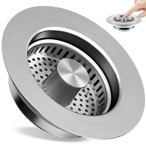 3 in 1 Kitchen Sink Drain Strainer Stainless Steel Pop-Up Sink Stopper Removable Sink Stopper Anti Clogging Sink Food Strainer