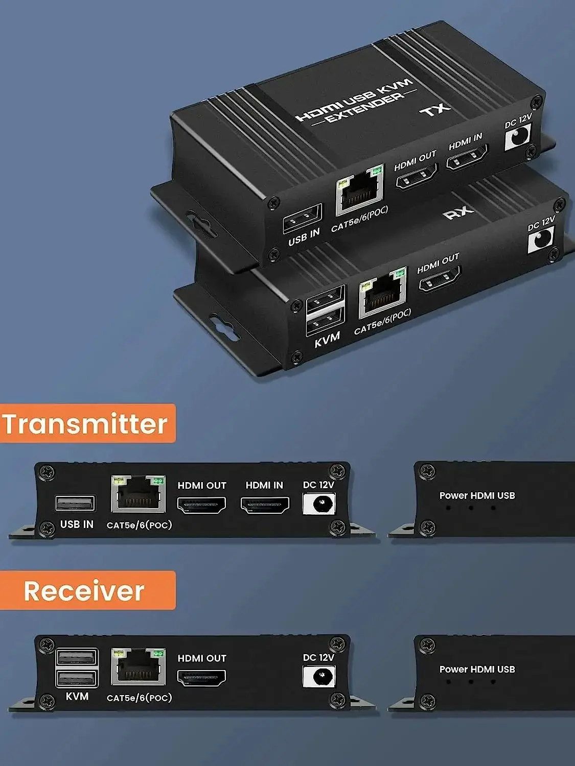 HDMI KVM Extender 60m over Ethernet Cat5e/6 1080P Extender KVM USB POC-kabel HDMI Loop Extender splitter voor muis Toetsenbord PC - afbeelding 2