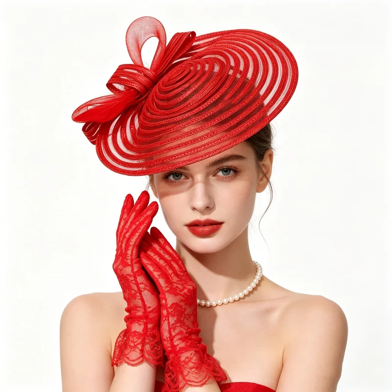 3pcs Set New Fishnet Braided Headband Tulle Hat Women'S Summer Banquet Fashion Headband with Lace Gloves And Necklace Decoration