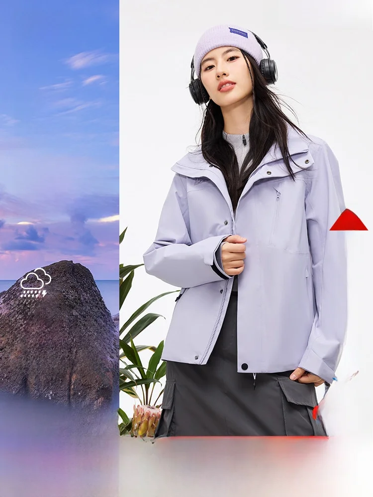 

Snow Flng 2026 Autumn New ort Women's Fce Lined Waterproof Jaet Tee-in-One Mechanical Wind Sle Loose Fit Polyest...