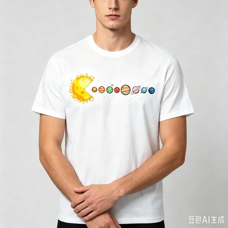 Sun Eating Planets Men’s Space Design T-Shirt Casual Modal Graphic Tee for Astronomy Lover Science Fan Streetwear Gift
