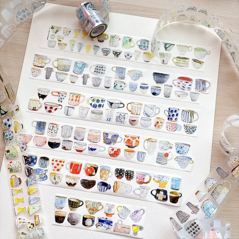 DingDing Vintage Lovely Handwriting Cups A67 Washi Paper Tape for Card Making DIY Scrapbooking Decorative Sticker