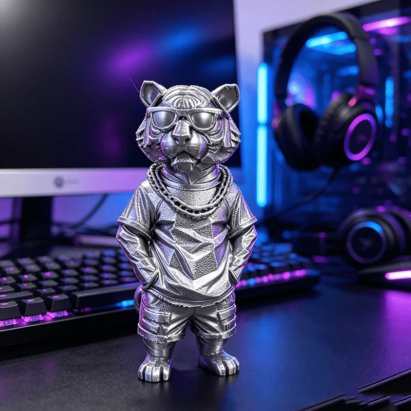 Cool Hip‑Hop Tiger Figurine 3D Printed Statues Street Style Sunglasses Tiger Home Desktop Collectible Ornaments Home Decor Gifts view 5