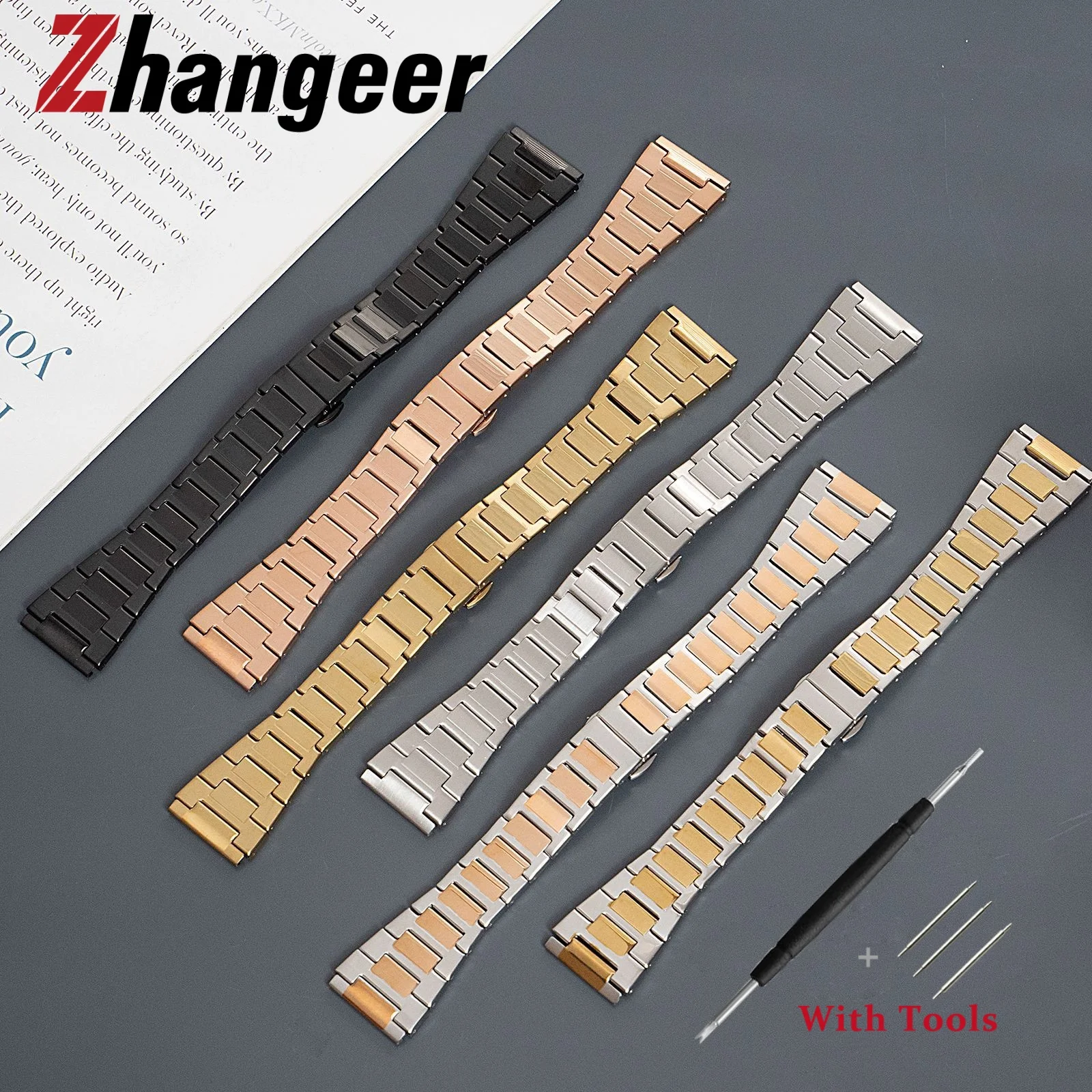 

22mm BD Edging Stainless Steel Watch Strap with Metal Folding Buckle for Universal Watch Band Bracelet Accessories with Tool