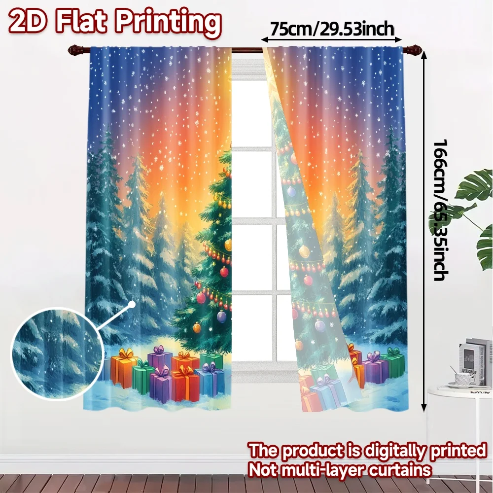 2pcs,Curtains Christmas Tree Gifts Snowfall (3) Fashionable Popular Curtains Fabric Curtains Thermal Insulation, and Room