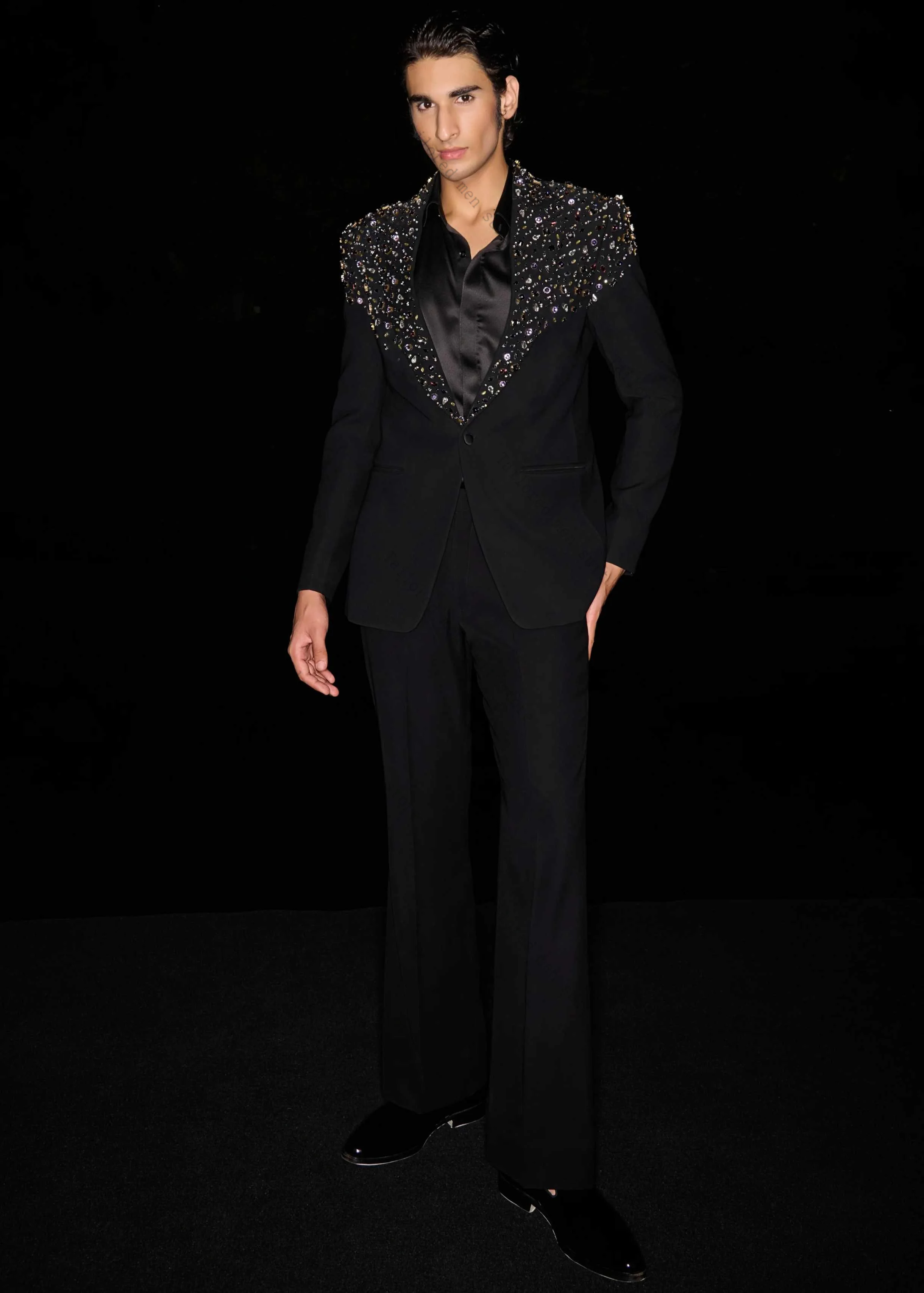 

Black Stone Crystals Men Suits Set 2 Pieces Blazer+Pants Trousers Wedding Tuxedos Jacket Formal Office Business Groom Male Coat