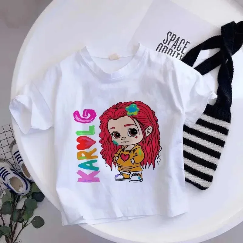 Karol G Bichota Print Girls T Shirt Cute Cartoon Kids Tshirts Summer Children Tees Toddler Short Sleeve Tops Tee Cotton Футболка