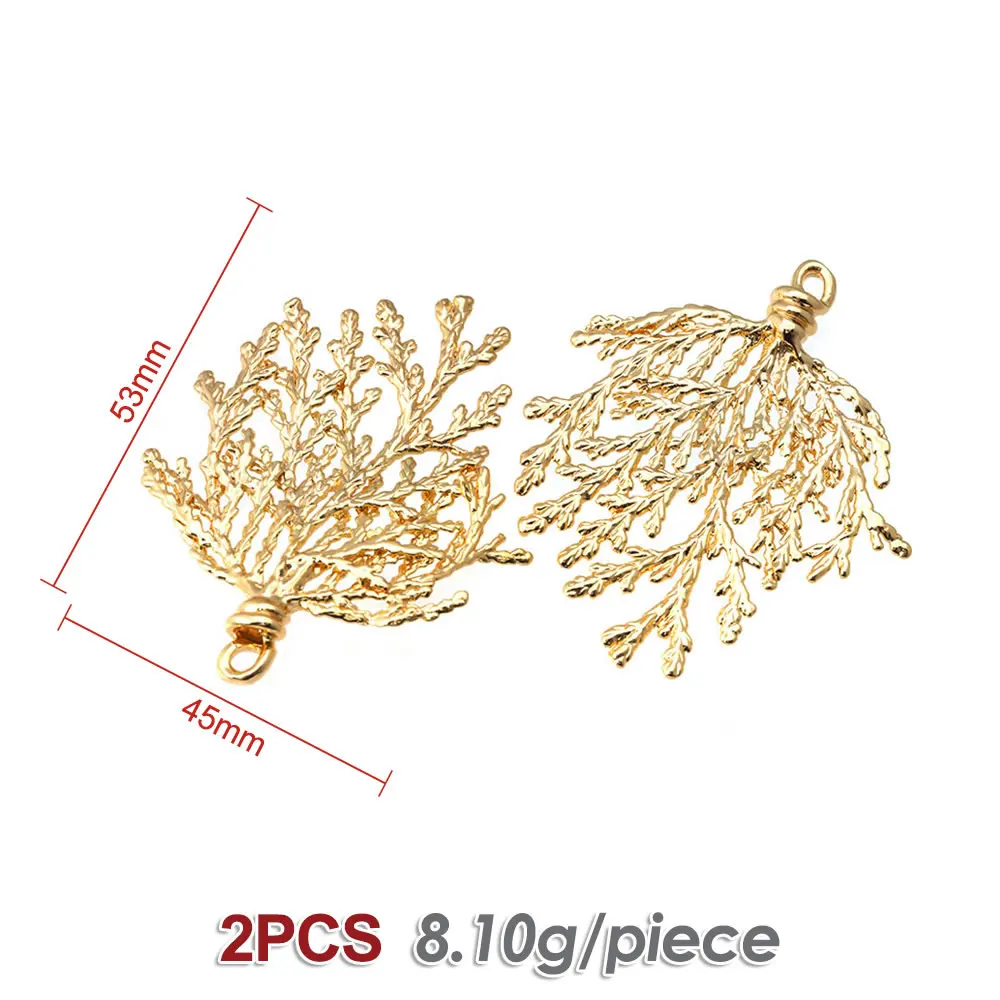 2PCS 18K Gold Color Brass Pine Tree Branch Pendants High Quality Diy Jewelry Making Necklace Earrings Accessories for Women