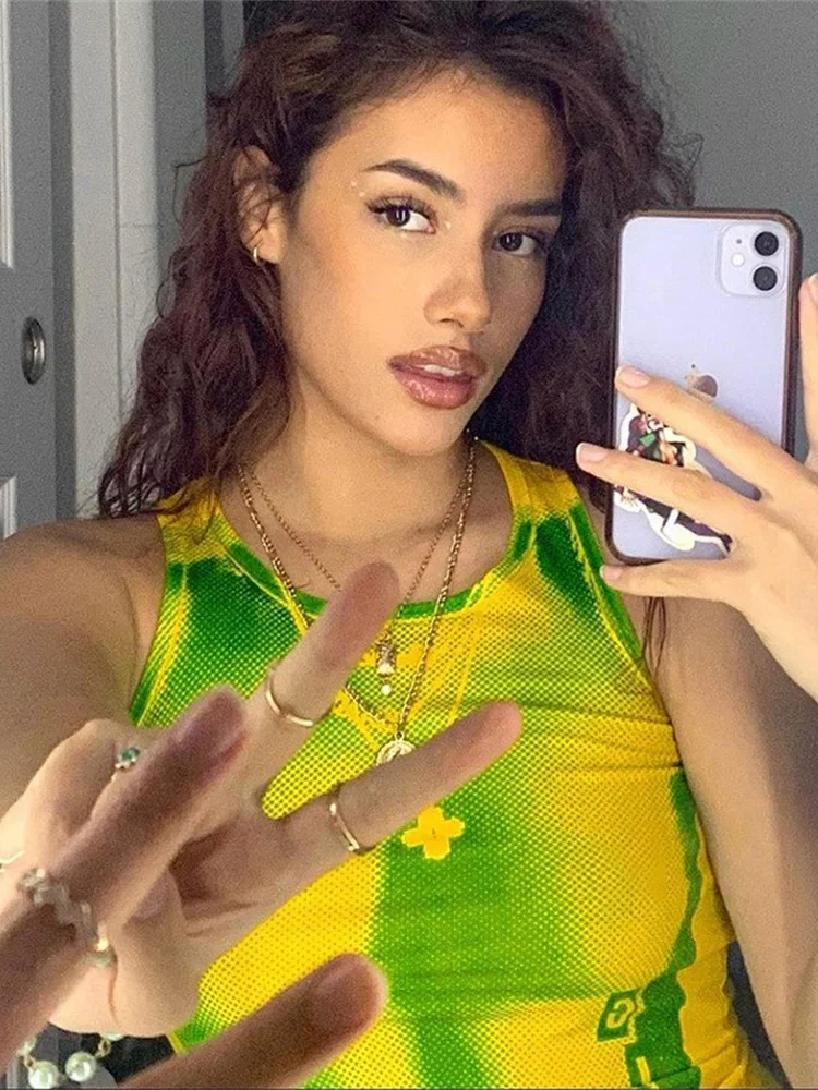 Nibber carta impressão colete feminino retalhos o pescoço magro desportivo verão tendência rua simples clássico hottie estilo hip-hop topos diários