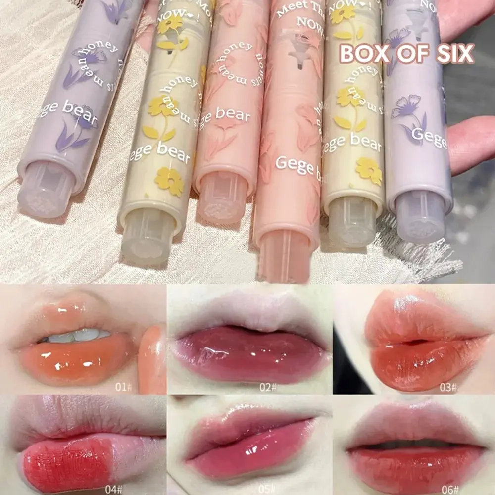 Flower Language Honey Heart Lipstick Set Love Shiny Moisturizing Light Color Watery Lipstick Jelly Look on Your Lips