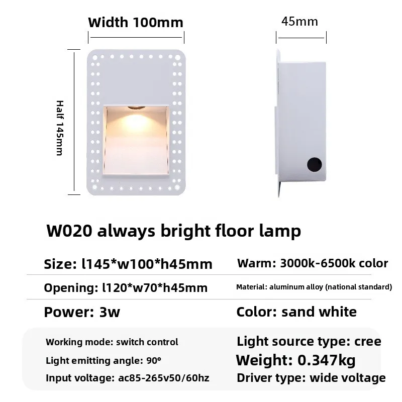 Frameless Recessed LED Step Light Waterproof Square Anti-Glare Motion Sensor Wall Lamp for Hotel Stair Aisle Outdoor Landscape
