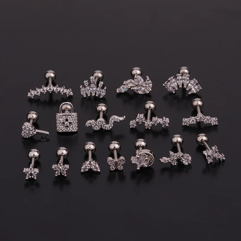 2PCS New Stainless Steel Tragus Piercing Ear Stud Earring for Women Helix Tragus Studs Earring Trendy Jewelry boucles d\'oreilles