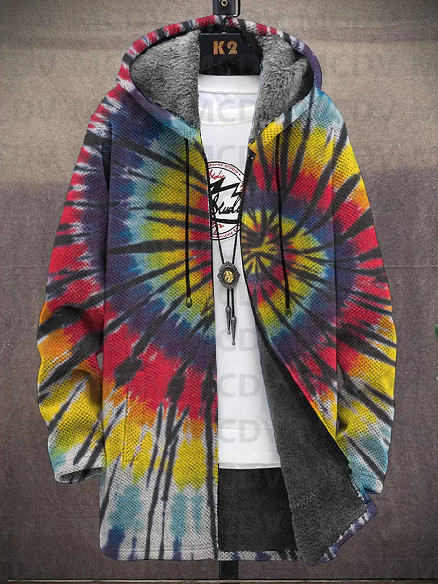 

Men's Art Tie-Dye Print Hooded Two-Pocket Fleece Cardigan Jacket