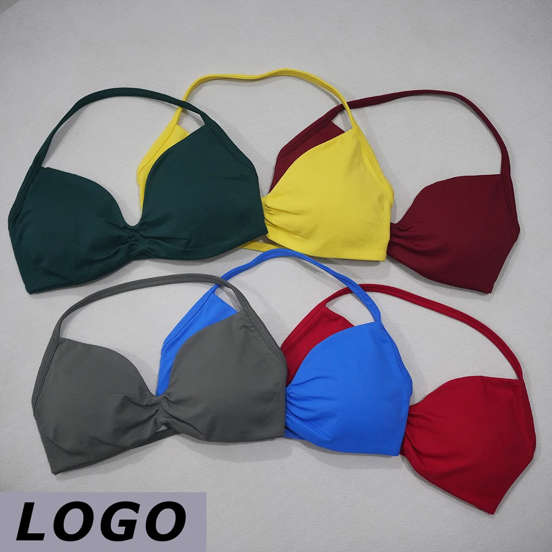 DF LOGO Summer Women Backless Push Up Sports Bra High Support Shockproof Breathable Elastic Yoga Gym Running Fitness Athletic To