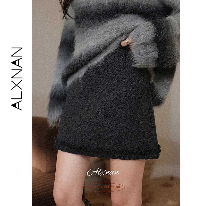 

ALXNAN серая шерстяная мини-юбка трапециевидной формы с высокой талией, женская осенняя тонкая плиссированная короткая юбка, повседневные шикарные юбки для женщин L59886