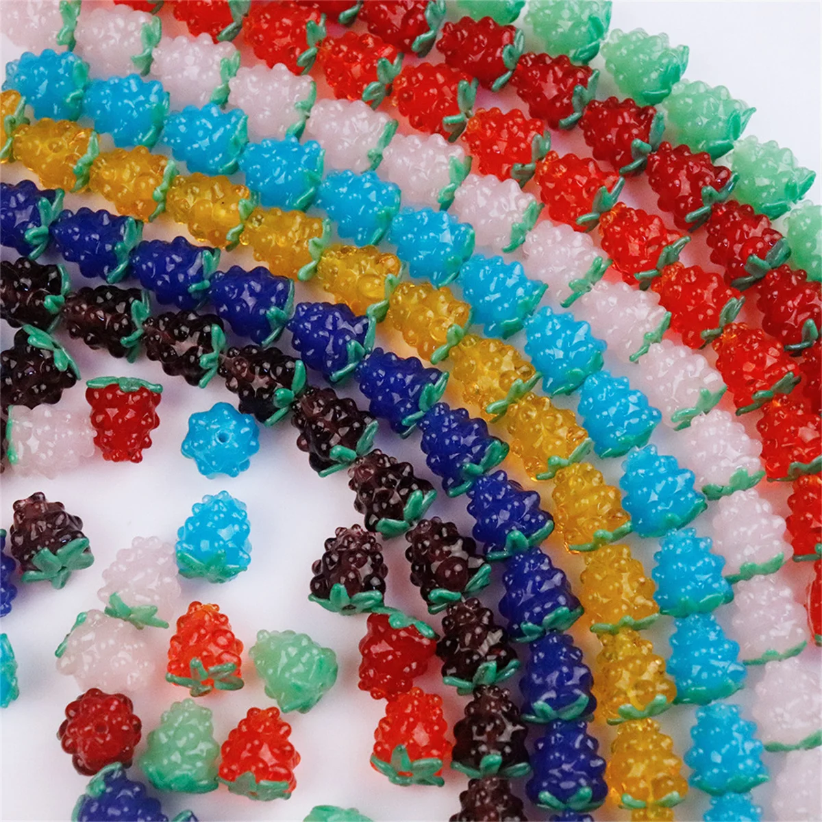 SG14 2Pcs Cute Fruit Glass Beads Fruits Raspberries DIY Bracelet Earrings Necklace Rings Handmade Accessories Grape Glass