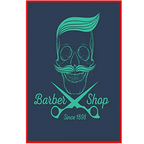 Original Retro Design Cool Skull Barber Tin Metal Signs Wall Art | Thick Tinplate Print Poster Wall Decoration for Barber Shop