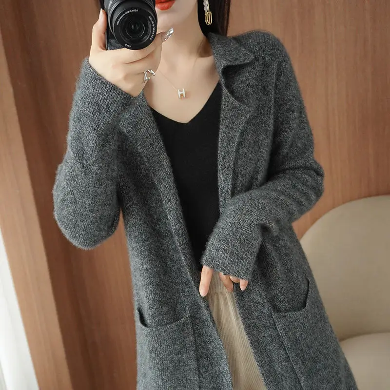 Spring and Autumn Winter New Coat Women\'s Medium to Long Sweater Cardigan Loose Knitted Coat Women\'s Western Style Sweaters