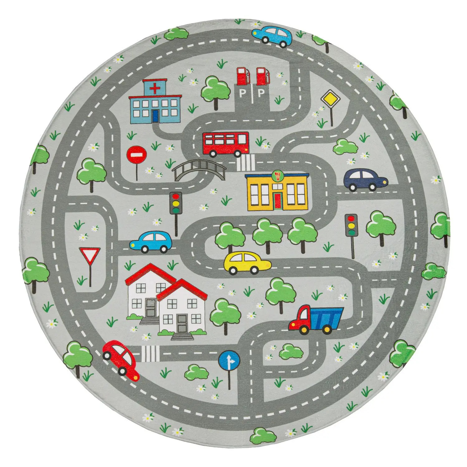 Round Area Rug with City Road Map Cars, Soft for Bedroom Study 80x80cm