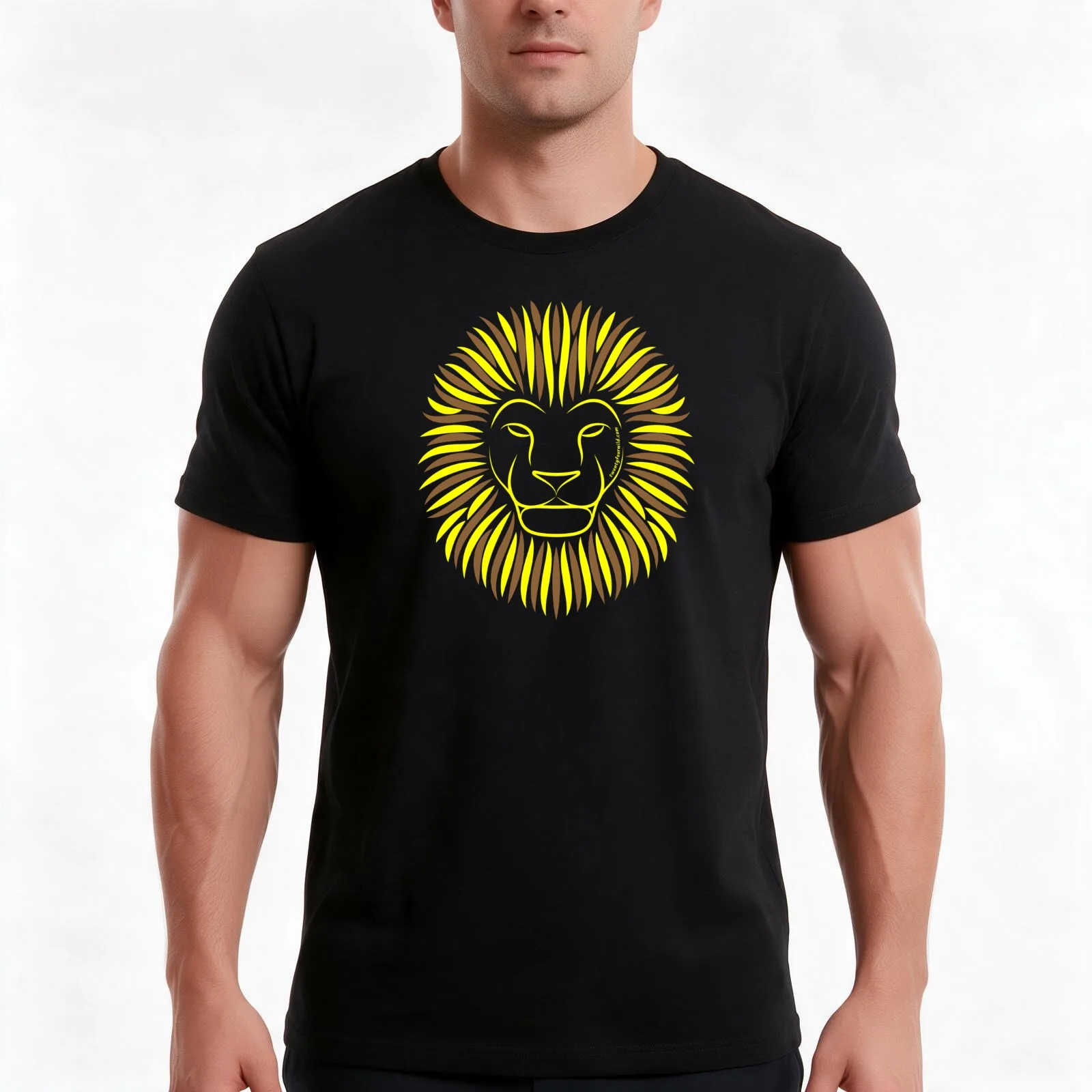 Classic Golden Yellow Lion Twenty Four Wild T-Shirt, Summer Casual Cotton Tee, Oversized Streetwear Tops, Vintage Graphic Print