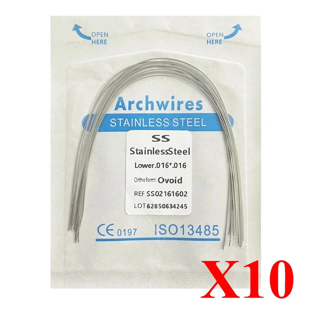 10pack AG Tandheelkundige Boogdraden Orthodontische Super Elastische NITI Ronde Rechthoek Archwire Lagere/Bovenste 012/014/016/018/020/16x16/16x22