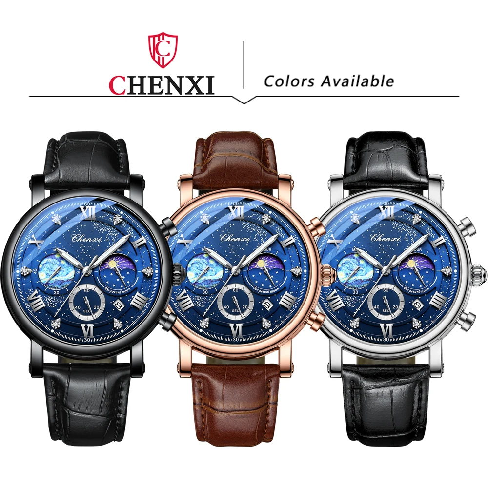 CHENXI Men Watches Top Brand Luxury Leather Chronograph Sport Watch For Men Fashion Date BusinessWaterproof Luminous Clock