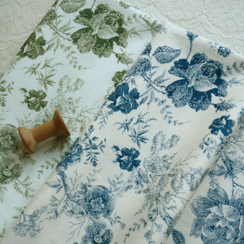 140x50cm Vintage 40s Late Summer Rose Pastoral Small Floral Poplin Pure Cotton Fabric for Dress Sewing And Clothing Material