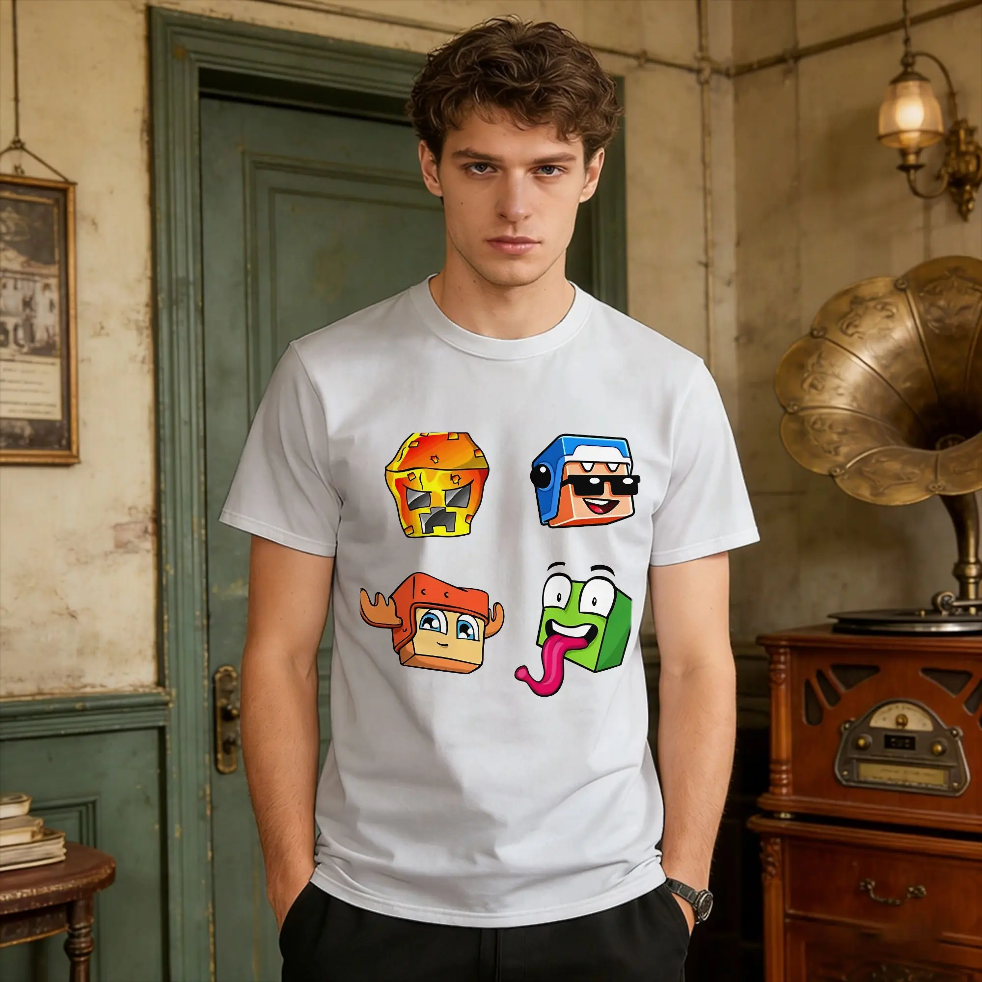 Four Friend Game Youtubers Pack Cashs And Nicos T-Shirt Summer  Harajuku T Shirts Pure Cotton O Neck Plus Size 5XL Clothing Tops